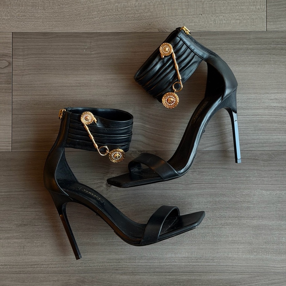 Versace | Safety Pin Nappa Lamb Leather Stiletto Sandal